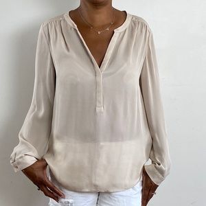 JOIE SOFT OPEN FRONT TAUPE/ BEIGE SILK BLOUSE SIZE M